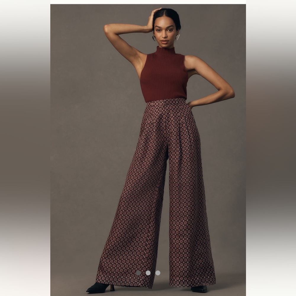 The Avery Pleated Wide Leg Trousers by Maeve: Sheer Silk Edition